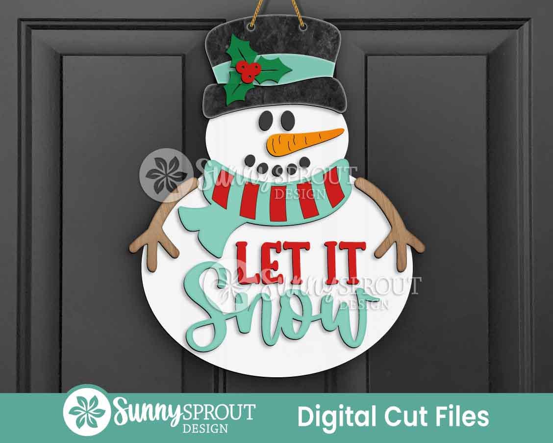 Let It Snow Snowman Sign, Digital download, SVG laser cut file, Cricut, Door hanger design, Winter Christmas decor