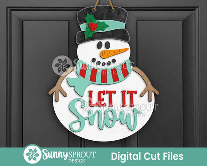 Let It Snow Snowman Sign, Digital download, SVG laser cut file, Cricut, Door hanger design, Winter Christmas decor