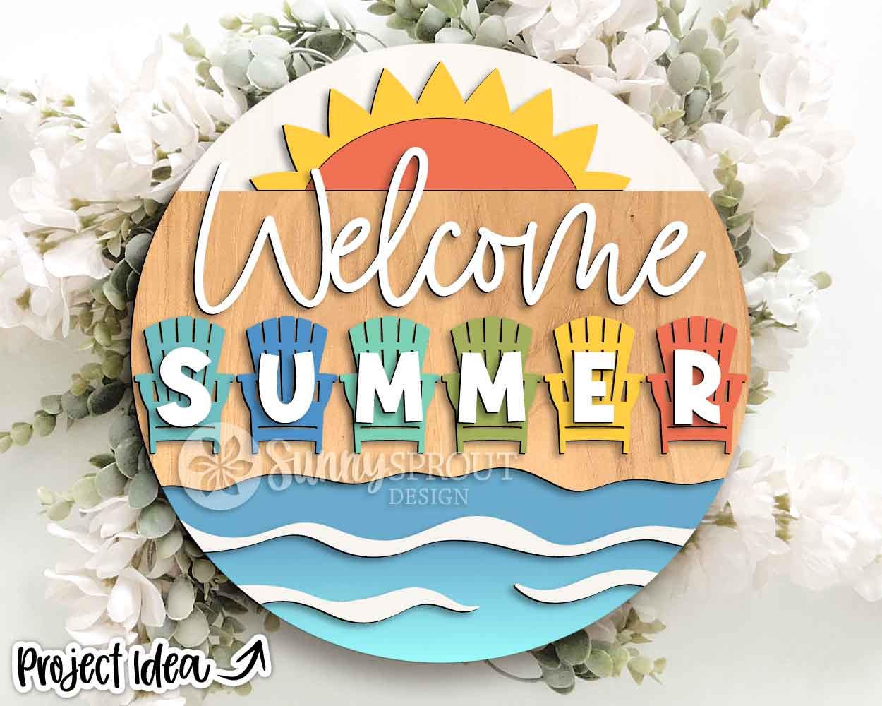 Welcome Summer Adirondack Chair Sign, Digital Download, SVG Laser Cut File, Cricut, Summer Beach Door Hanger Design