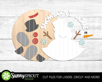 Snowbody's Home Snowman Sign File, Glowforge laser cut file, Cricut SVG, Round door hanger SVG, Christmas holiday sign, Funny winter decor