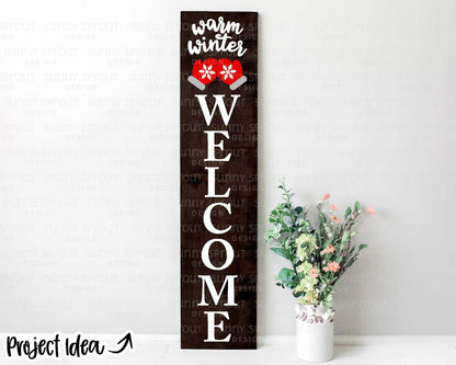 Warm Winter Welcome Mittens; Digital Download | Print File, Cricut, Silhouette Cut File | Winter Front Door Sign Design | svg png dxf eps