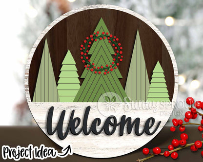 Christmas Laser Sign Bundle, Round door hanger, Glowforge laser file, Cricut cut file, Silhouette, Holiday welcome svg