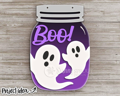 Halloween Mason Jar Sign Bundle, Door hanger svg, Glowforge laser file, Cricut, Spooky welcome sign svg, Ghost, Pumpkin