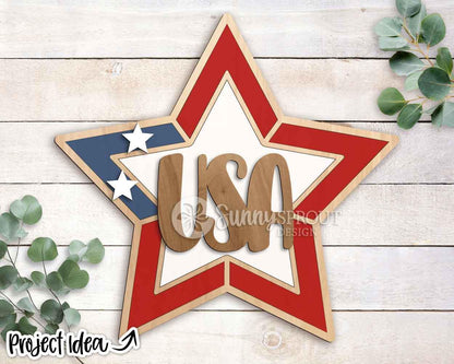 USA Barn Quilt Star Sign, Digital Download, SVG Laser Cut File, Cricut, Summer Door Hanger Design, Patriotic 4th of July Decor