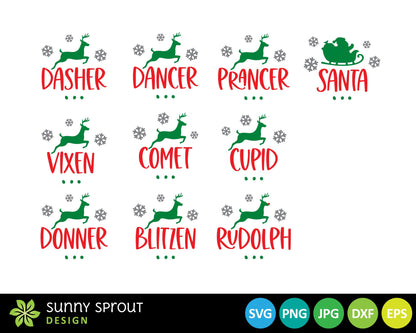 Santa's Reindeer Names SVG, Digital Download, Cricut Cut File, Silhouette, Christmas Ornament Design