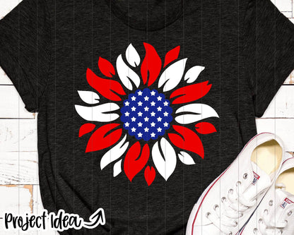 Sunflower American Flag Design, Digital Download, Cricut SVG Cut File, Patriotic 4th of July Decor