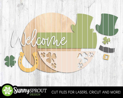 Clover Horseshoe Welcome Sign, Digital Download, SVG Laser Cut File, Cricut, Round Door Hanger Design, St. Patrick's Day Decor