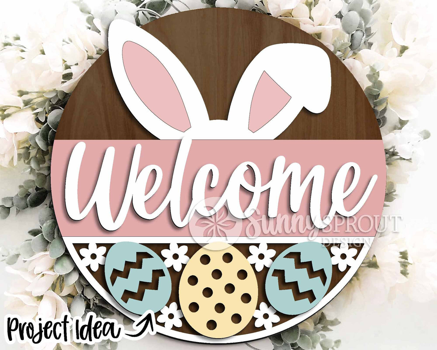 Easter Sign Bundle 4, Round door hanger svg, Glowforge laser file, Cricut, Spring welcome sign svg, Easter bunny egg svg