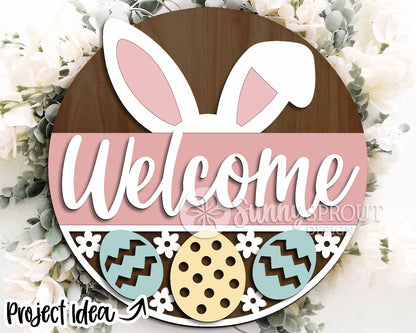 Easter Sign Bundle 4, Round door hanger svg, Glowforge laser file, Cricut, Spring welcome sign svg, Easter bunny egg svg