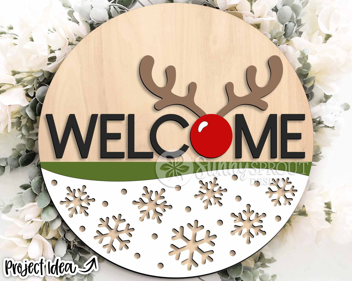 Welcome Rudolph Nose & Antlers Sign, Digital Download, SVG Laser Cut File, Cricut, Round Door Hanger Design, Christmas Decor