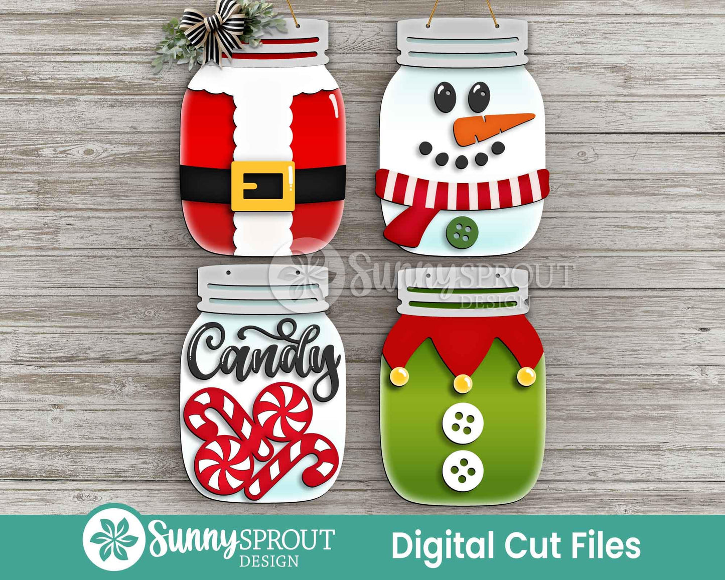 North Pole Mason Jar Sign Bundle, Door hanger svg, Glowforge laser file, Cricut, Christmas welcome sign svg, Santa decor