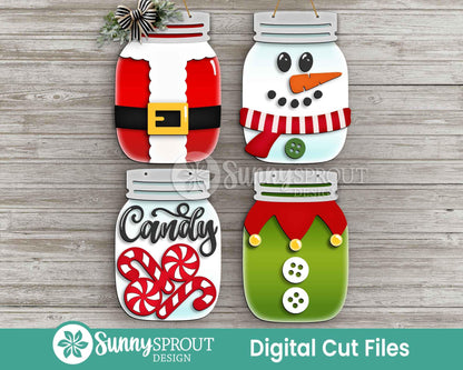 North Pole Mason Jar Sign Bundle, Door hanger svg, Glowforge laser file, Cricut, Christmas welcome sign svg, Santa decor