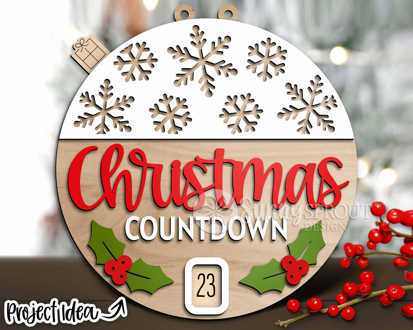 Christmas Snowflake Countdown Sign, Digital Download, SVG Laser Cut File, Cricut, Round Door Hanger Design, Days Until Christmas Decor