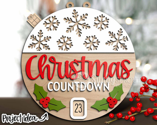 Christmas Snowflake Countdown Sign, Digital Download, SVG Laser Cut File, Cricut, Round Door Hanger Design, Days Until Christmas Decor