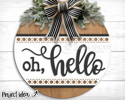 Oh Hello Rattan Pattern Sign, Digital Download, SVG Laser Cut File, Cricut, Modern Farmhouse Round Door Hanger Design