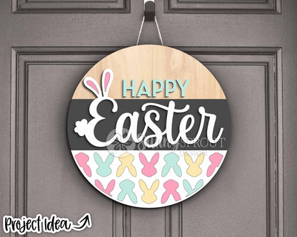 Happy Easter Bunny Sign, Digital download, SVG Laser cut file, Cricut, Round door hanger design