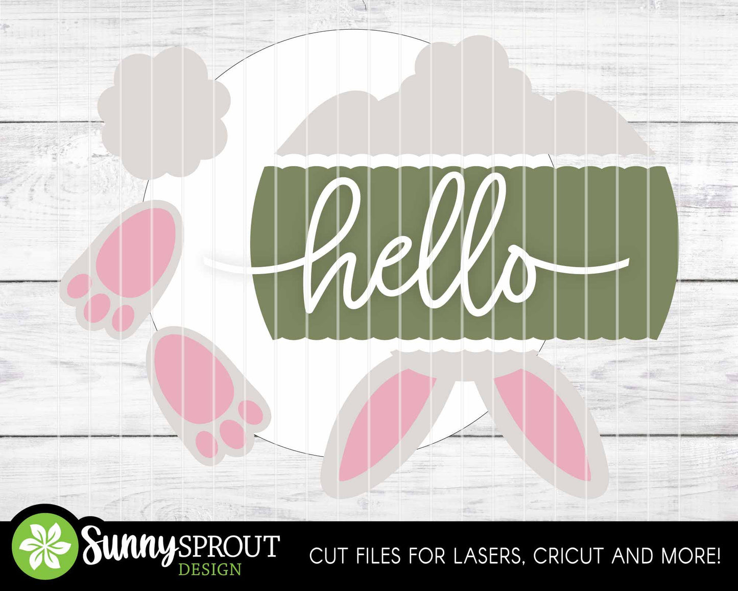 Hello Upside Down Bunny Sign, Digital download, SVG Laser cut file, Cricut, Round door hanger design, Spring Easter decor