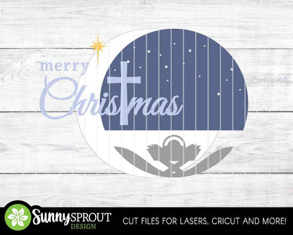 Merry Christmas Cross Jesus Sign, Digital Download, SVG Laser Cut File, Cricut, Round Door Hanger Design, Christian Nativity Decor