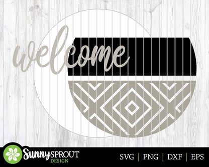 Welcome Geometric Diamond Sign, Digital Download, SVG Laser Cut File, Cricut, Modern Farmhouse Round Door Hanger Design