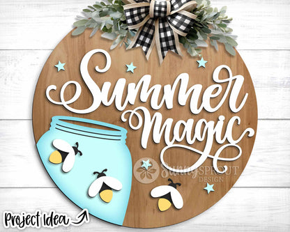 Summer Magic Firefly Sign, Digital Download, SVG Laser Cut File, Cricut, Round Door Hanger Design