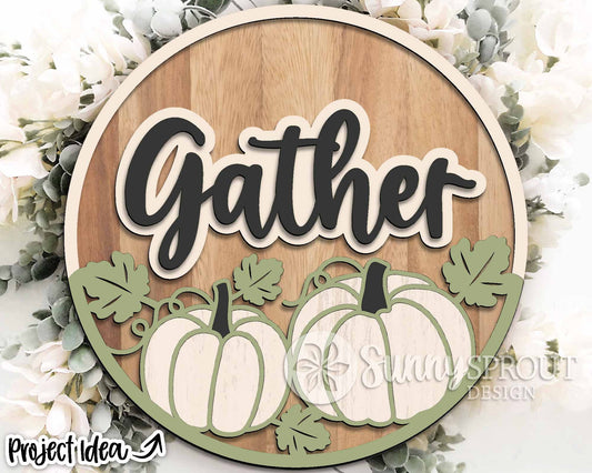 Gather Pumpkin Door Hanger Design, Digital Download, SVG Laser Cut File, Cricut, Round Thanksgiving Fall Door Hanger Design