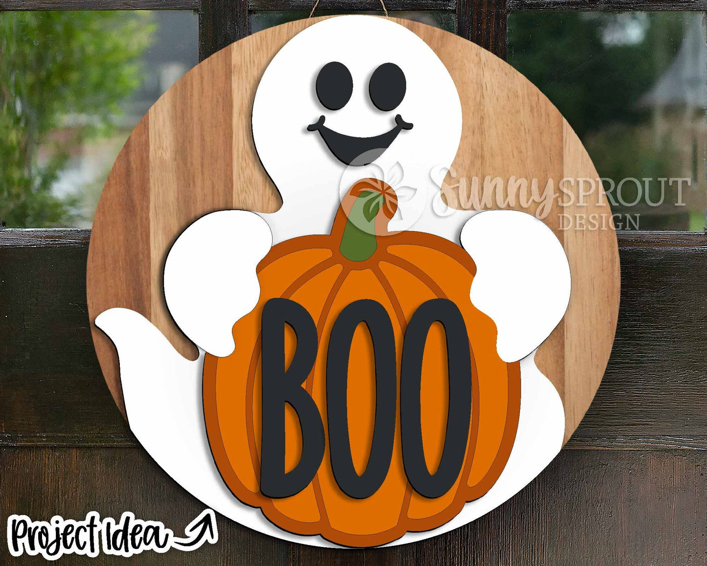 Boo Ghost Pumpkin Sign, Digital Download, SVG Laser Cut File, Cricut, Round Halloween Door Hanger Design