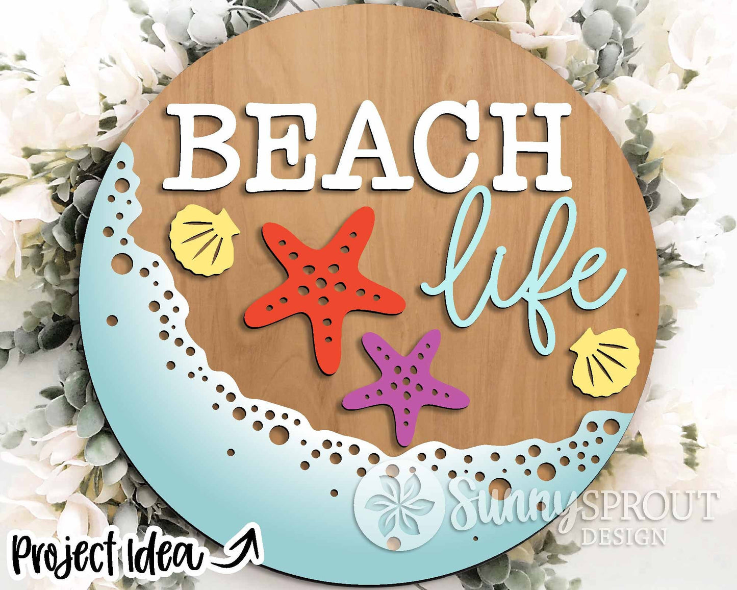 Beach Theme Sign Bundle, Round door hanger svg, Glowforge laser file, Cricut, Front door welcome sign, Ocean decor svg