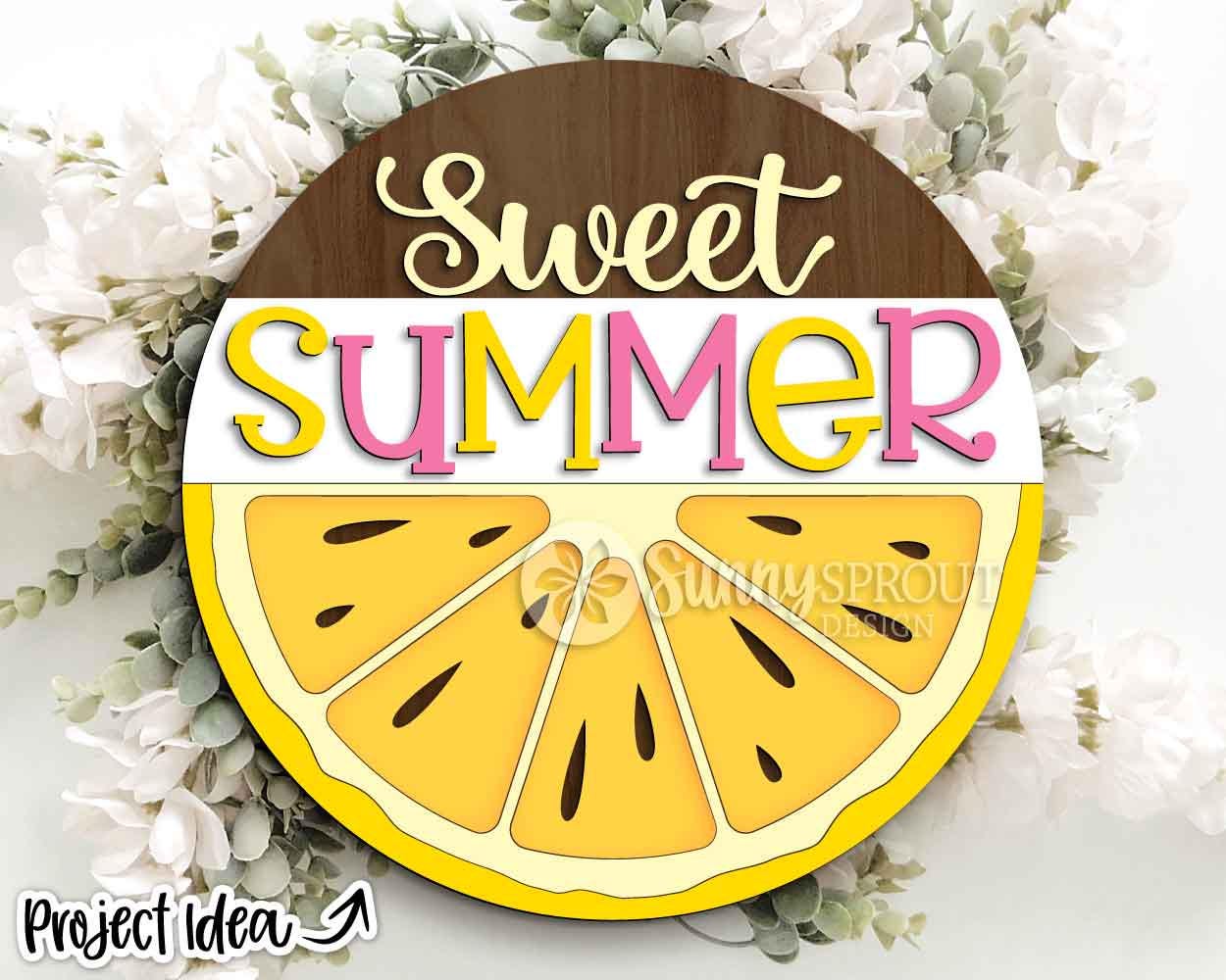 Sweet Summer Lemon Sign, Digital Download, SVG Laser Cut File, Cricut, Round Door Hanger Design