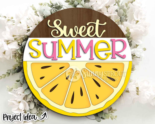 Sweet Summer Lemon Sign, Digital Download, SVG Laser Cut File, Cricut, Round Door Hanger Design