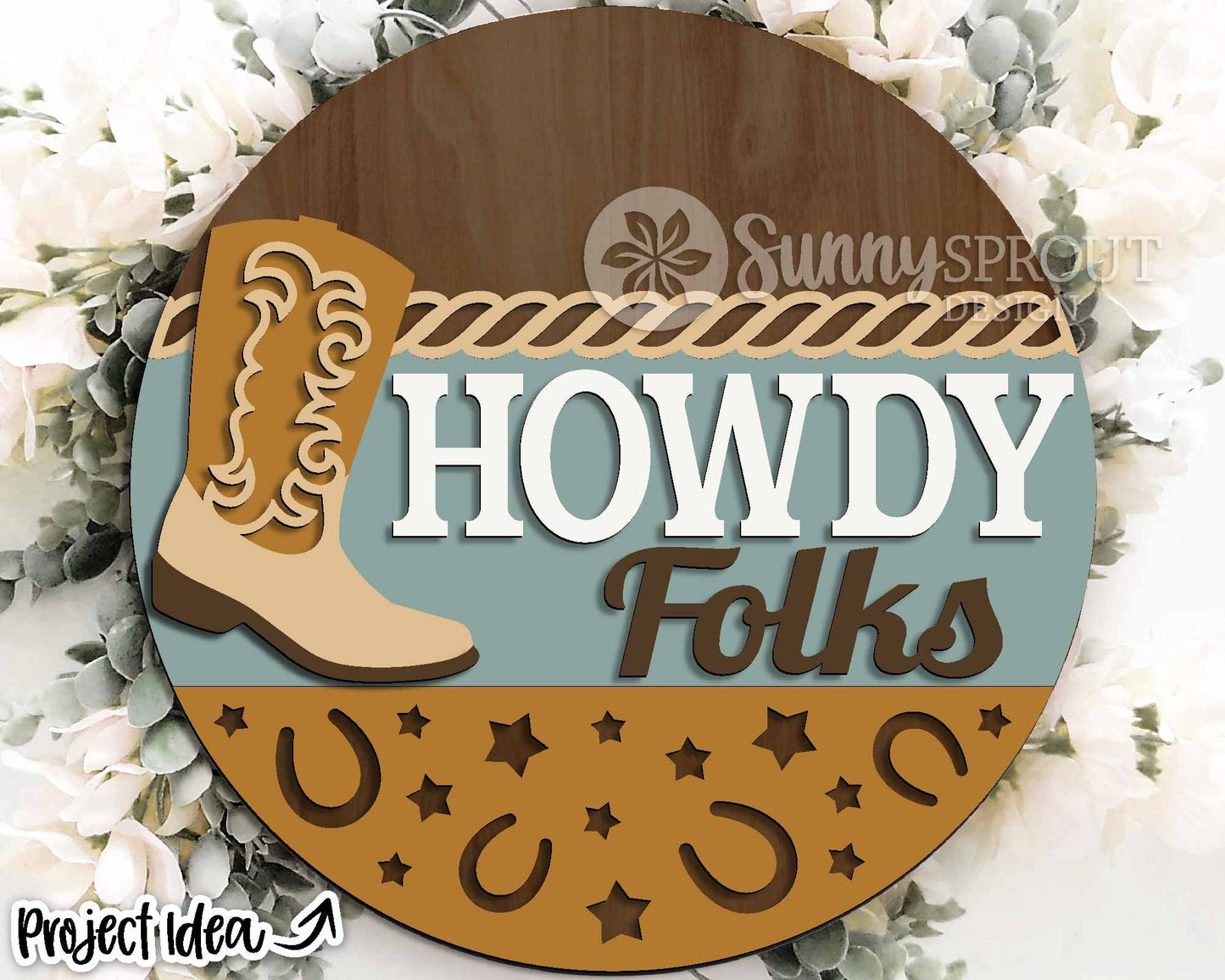 Howdy Folks Cowboy Boot Sign, Digital Download, SVG Laser Cut File, Cricut, Western Cowboy Round Door Hanger Design