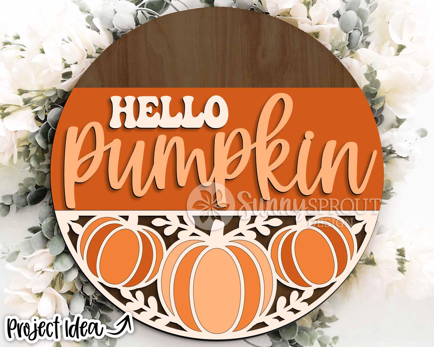 Hello Pumpkin Bottom Pattern Sign, Digital Download, SVG Laser Cut File, Cricut, Round Fall Door Hanger Design