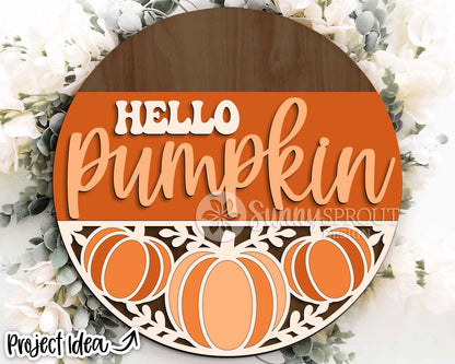 Hello Pumpkin Bottom Pattern Sign, Digital Download, SVG Laser Cut File, Cricut, Round Fall Door Hanger Design