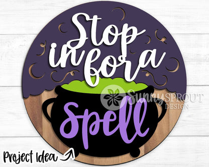 Halloween Laser Sign Bundle, Round door hanger, Glowforge laser file, Cricut cut file, Silhouette, Fall welcome sign svg