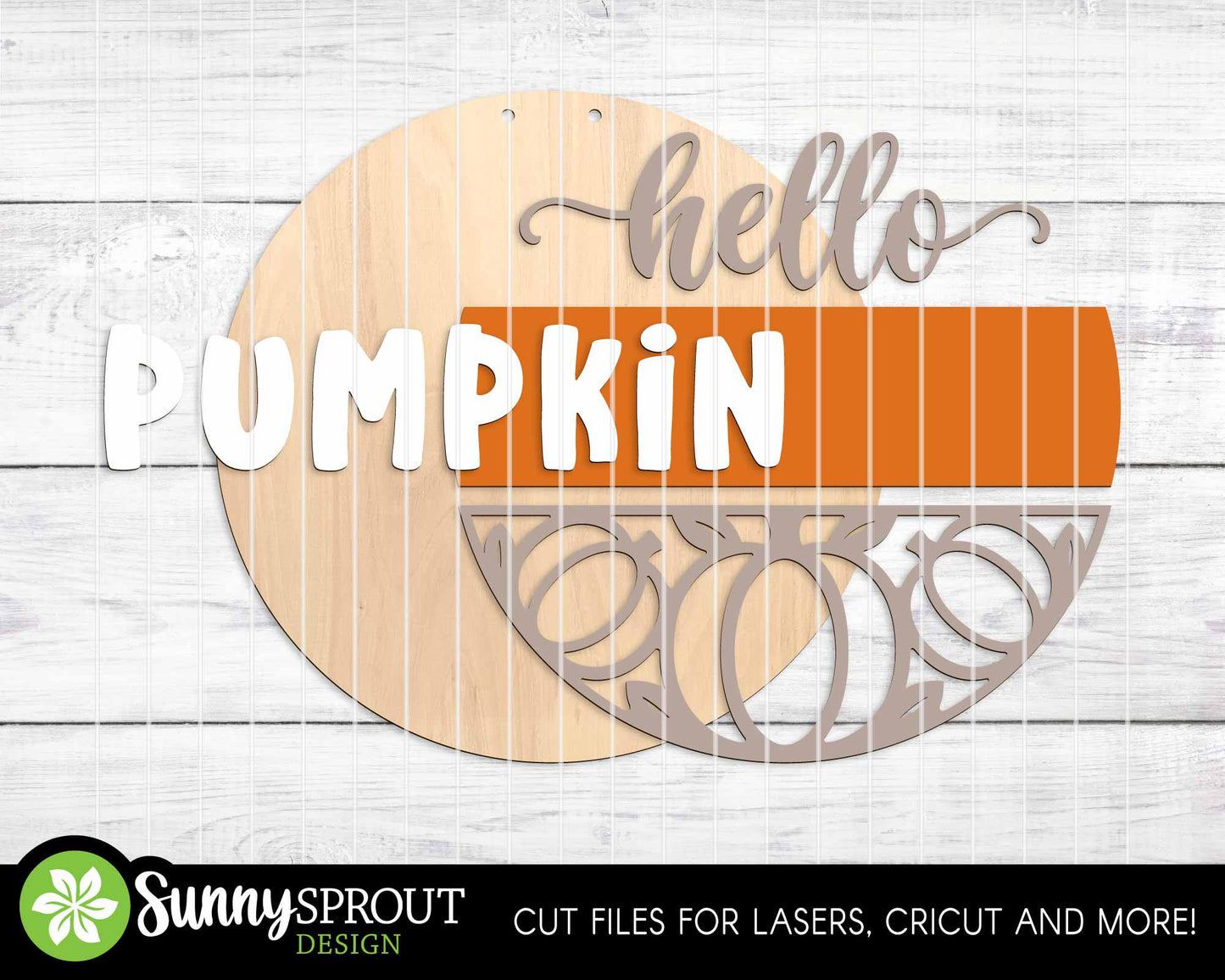 Hello Pumpkin Pattern Bottom Sign, Digital Download, SVG Laser Cut File, Cricut, Round Fall Door Hanger Design