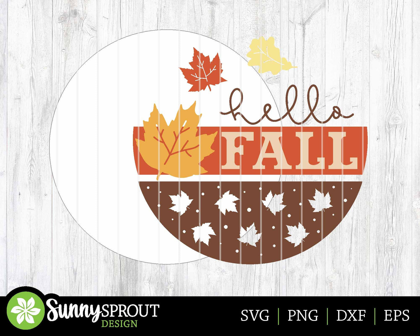 Hello Fall Leaf Sign, Digital Download, SVG Laser Cut File, Cricut, Round Fall Door Hanger Design