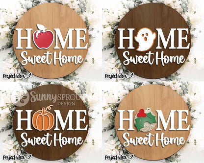 Home Sweet Home Interchangeable Graphics Sign, Digtial Download, SVG Laser Cut File, Cricut, Seasonal Round Door Hanger Design