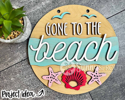Gone to the Beach Seashell Sign, Digital download, SVG Laser cut file, Cricut, Round door hanger wall art design, Ocean coastal decor
