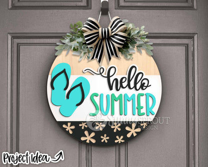 Hello Summer Flip Flop Sign, Digital Download, SVG Laser Cut File, Cricut, Beach Round Door Hanger Design