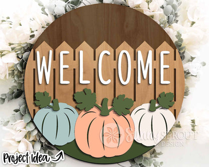 Fall Laser Sign Bundle 3, Round door hanger, Glowforge laser file, Cricut, Autumn welcome sign svg, Hello Fall pumpkin svg
