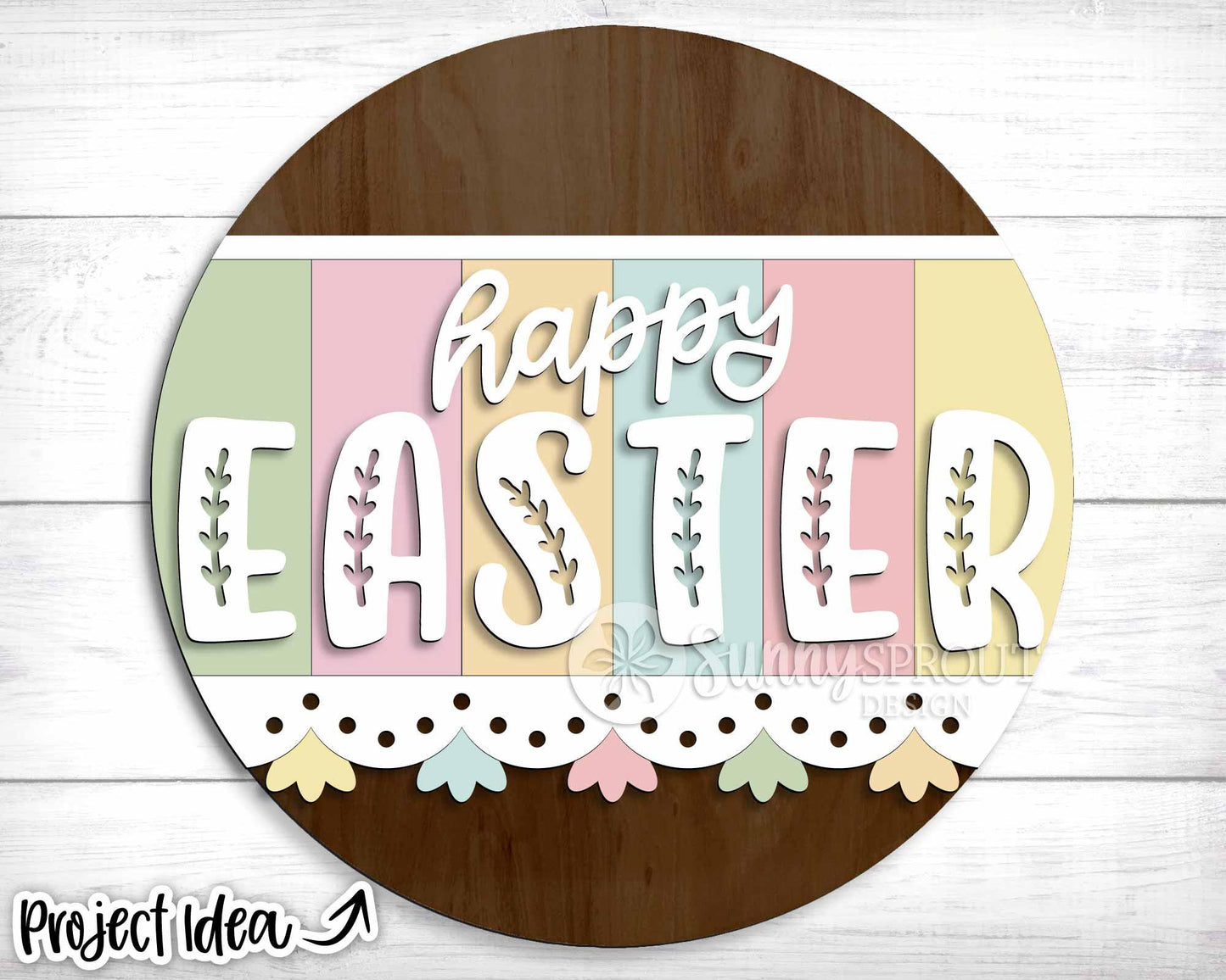 Happy Easter Plank Sign, Digital download, SVG Laser cut file, Cricut, Round door hanger design