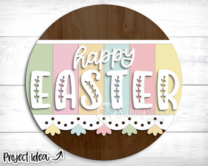 Happy Easter Plank Sign, Digital download, SVG Laser cut file, Cricut, Round door hanger design