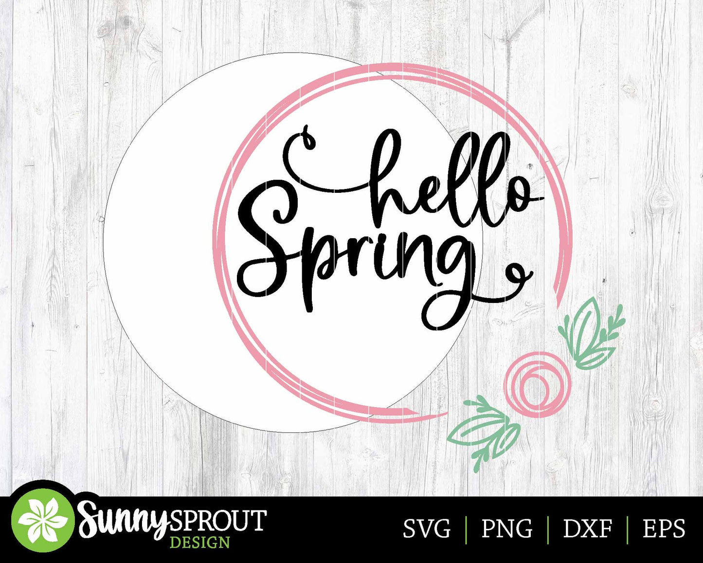 Hello Spring Flower Wreath Sign, Digital download, SVG Laser cut file, Cricut, Round door hanger design