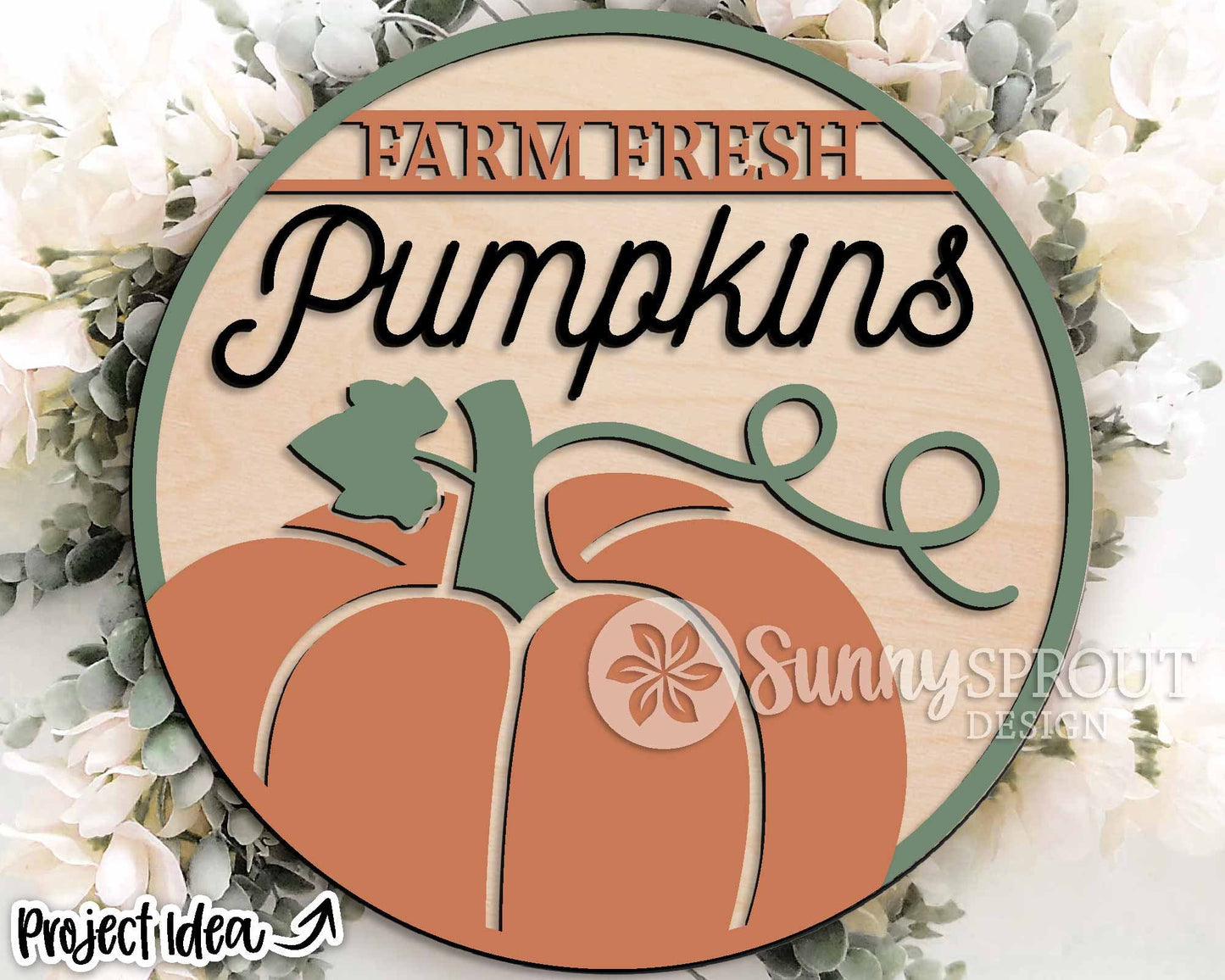 Farm Fresh Pumpkins Sign, Digital Download, SVG Laser Cut File, Cricut, Round Fall Door Hanger Design, Farmhouse Decor