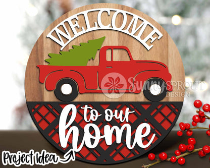 Christmas Laser Sign Bundle, Round door hanger, Glowforge laser file, Cricut cut file, Silhouette, Holiday welcome svg