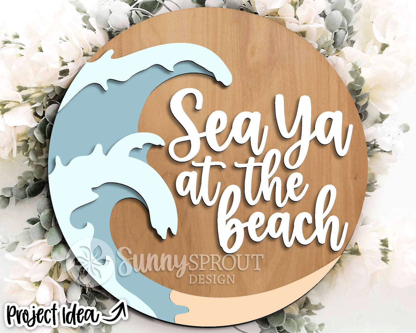 Sea Ya at The Beach Wave Sign, Digital download, SVG Laser cut file, Cricut, Round door hanger wall art design, Ocean coastal decor