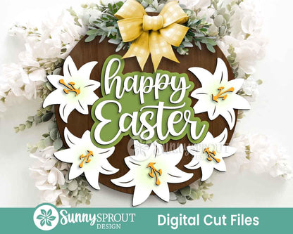 Christian Easter Sign Bundle, Round door hanger svg, Glowforge laser cut file, Cricut, Religious Easter cross svg
