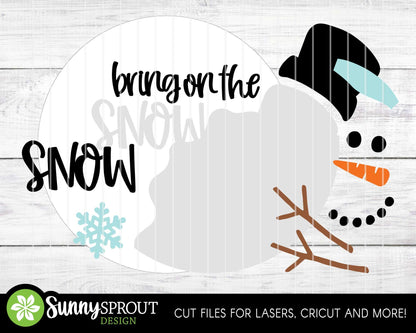 Bring on the Snow Melted Snowman Sign, Round door hanger svg, Glowforge laser file, Cricut, Winter decor, Christmas svg