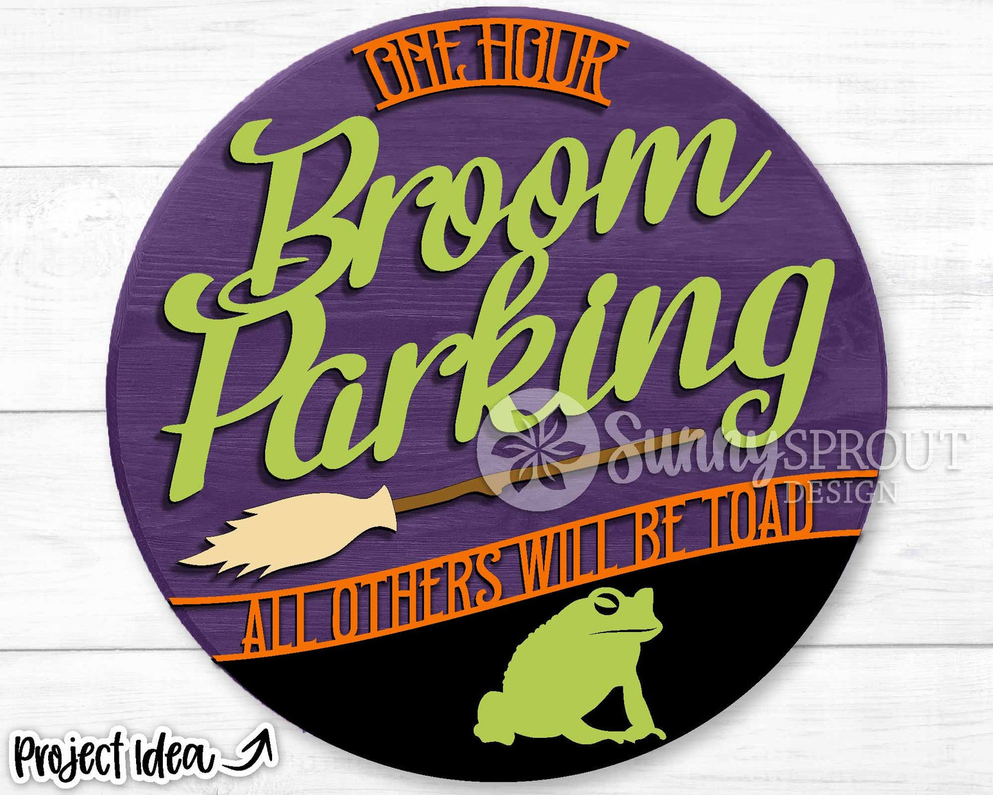 Broom Parking Witch Toad Sign, Digital Download, SVG Laser Cut File, Cricut, Round Halloween Door Hanger Design
