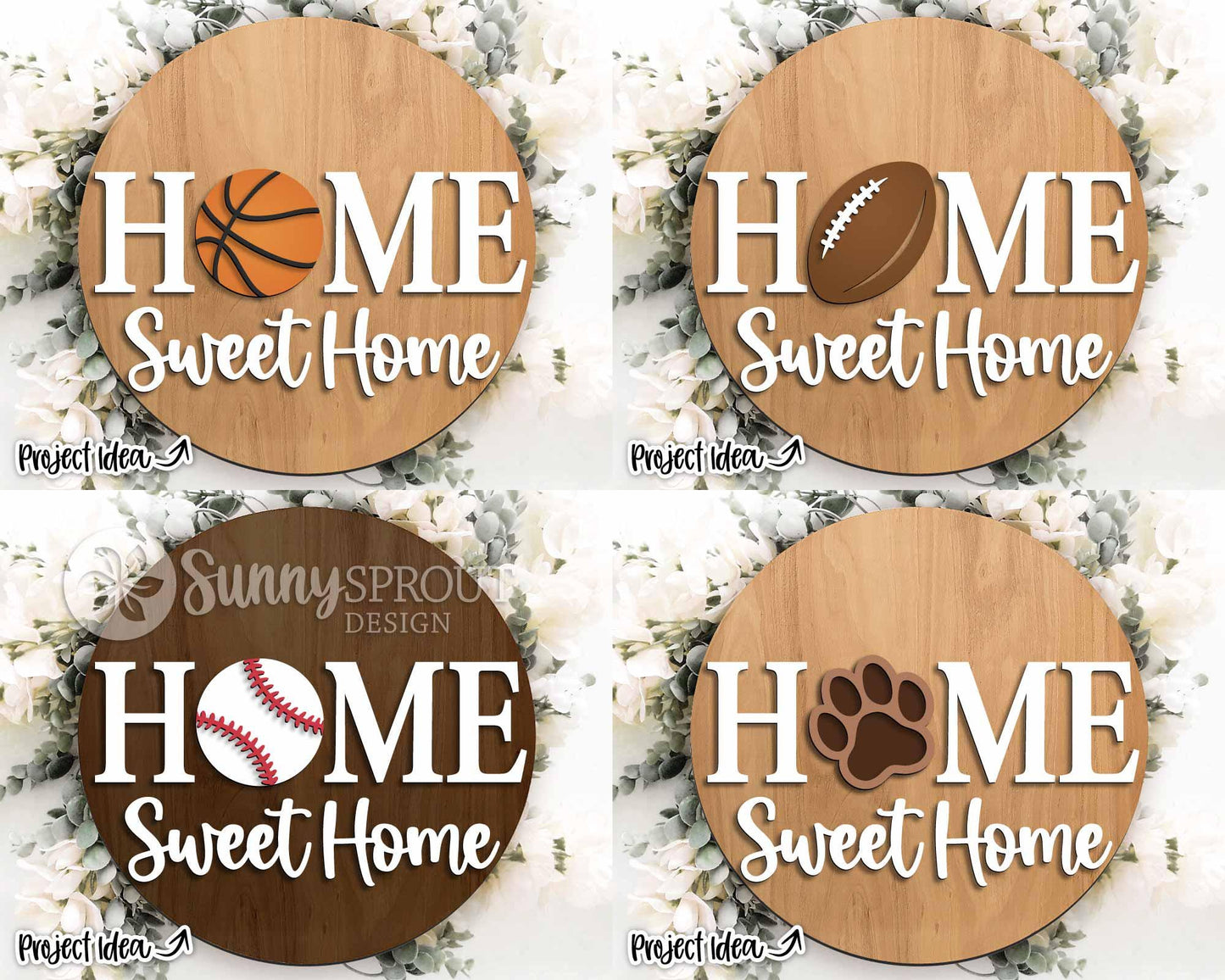 Home Sweet Home Interchangeable Graphics Sign, Digital Download, SVG Laser Cut File, Cricut, Seasonal Round Door Hanger Design