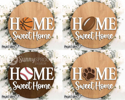 Home Sweet Home Interchangeable Graphics Sign, Digital Download, SVG Laser Cut File, Cricut, Seasonal Round Door Hanger Design